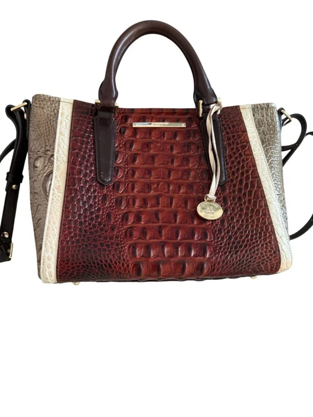 Brahmin Womens Arno Pecan Azuma Multi-toned Handbag Medium Croc-embossed Leather